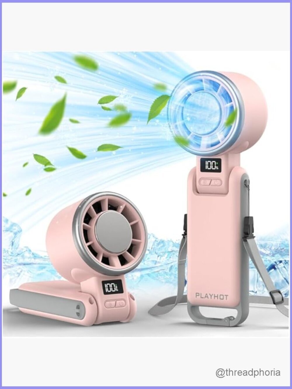 Portable Handheld Turbo Fan with Ice Cooling, Rechargeable, 5 Speed, 12H Battery